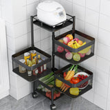 NNEAGS 4 Tier Steel Square Rotating Kitchen Cart Multi-Functional Shelves Portable Storage Organizer with Wheels