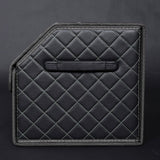 NNEAGS Leather Car Boot Collapsible Foldable Trunk Cargo Organizer Portable Storage Box Black/White Stitch with Lock Large