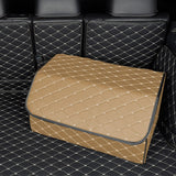 NNEAGS 2X Leather Car Boot Collapsible Foldable Trunk Cargo Organizer Portable Storage Box Beige/Gold Stitch Large