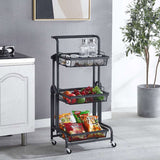 NNEAGS 2X 3 Tier Steel Black Adjustable Kitchen Cart Multi-Functional Shelves Portable Storage Organizer with Wheels