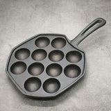 NNEAGS 2X 18CM Cast Iron Takoyaki Fry Pan Octopus Balls Maker 12 Hole Cavities Grill Mold