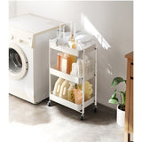 NNEAGS 3 Tier Steel White Foldable Kitchen Cart Multi-Functional Shelves Portable Storage Organizer with Wheels