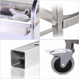 NNEAGS 2 Tier 95x50x95cm Stainless Steel Kitchen Trolley Bowl Collect Service FoodCart Large