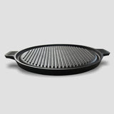 NNEAGS 2X 43cm Round Ribbed Cast Iron Frying Pan Skillet Steak Sizzle Platter with Handle