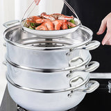 NNEAGS 2X 3 Tier 30cm Heavy Duty Stainless Steel Food Steamer Vegetable Pot Stackable Pan Insert with Glass Lid