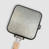 NNEAGS 2X 28cm Ribbed Cast Iron Square Steak Frying Grill Skillet Pan with Folding Wooden Handle