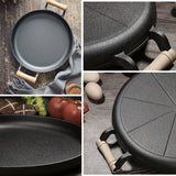 NNEAGS 31cm Cast Iron Frying Pan Skillet Steak Sizzle Fry Platter With Wooden Handle No Lid