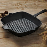 NNEAGS 26cm Square Ribbed Cast Iron Frying Pan Skillet Steak Sizzle Platter with Handle