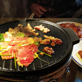 NNEAGS 2X 30CM Round Cast Iron Korean BBQ Grill Plate with Handles and Drip Lip