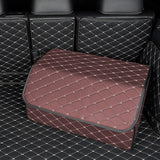 NNEAGS 2X Leather Car Boot Collapsible Foldable Trunk Cargo Organizer Portable Storage Box Coffee/Gold Stitch Large