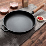 NNEAGS 2X 27cm Round Cast Iron Frying Pan Skillet Steak Sizzle Platter with Helper Handle