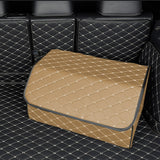 NNEAGS Leather Car Boot Collapsible Foldable Trunk Cargo Organizer Portable Storage Box Beige/Gold Stitch Large