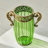 NNEAGS Green Glass Flower Vase with 8 Bunch 5 Heads Artificial Fake Silk Rose Home Decor Set