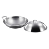 NNEAGS 2X 3-Ply 42cm Stainless Steel Double Handle Wok Frying Fry Pan Skillet with Lid