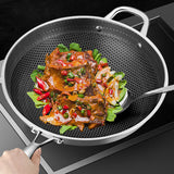 NNEAGS 32cm Stainless Steel Tri-Ply Frying Cooking Fry Pan Textured Non Stick Interior Skillet with Glass Lid