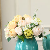 NNEAGS 3pcs Artificial Silk with 15 Heads Flower Fake Rose Bouquet Table Decor White