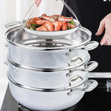 NNEAGS 3 Tier 32cm Heavy Duty Stainless Steel Food Steamer Vegetable Pot Stackable Pan Insert with Glass Lid