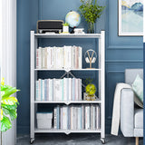 NNEAGS 4 Tier Steel White Foldable Display Stand Multi-Functional Shelves Portable Storage Organizer with Wheels