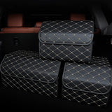 NNEAGS 4X Leather Car Boot Collapsible Foldable Trunk Cargo Organizer Portable Storage Box Black/Gold Stitch Small