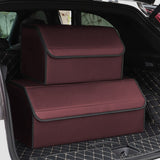 NNEAGS Leather Car Boot Collapsible Foldable Trunk Cargo Organizer Portable Storage Box Red Medium