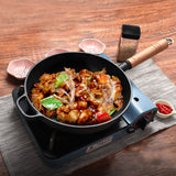 NNEAGS 2X 27cm Round Cast Iron Frying Pan Skillet Steak Sizzle Platter with Helper Handle