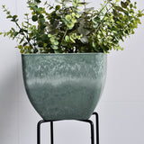 NNEAGS 32cm Green Grey Square Resin Plant Flower Pot in Cement Pattern Planter Cachepot for Indoor Home Office