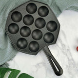 NNEAGS 2X 18CM Cast Iron Takoyaki Fry Pan Octopus Balls Maker 12 Hole Cavities Grill Mold