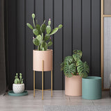 NNEAGS 4X 2 Layer 42cm Gold Metal Plant Stand with Pink Flower Pot Holder Corner Shelving Rack Indoor Display
