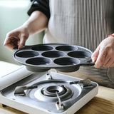 NNEAGS 2X 31.5cm Cast Iron Takoyaki Fry Pan Octopus Balls Maker 7 Hole Cavities Grill Mold