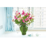 NNEAGS Green Colored European Glass Home Decor Flower Vase with Two Metal Handle