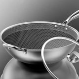 NNEAGS 2X 34cm Stainless Steel Tri-Ply Frying Cooking Fry Pan Textured Non Stick Skillet with Glass Lid and Helper Handle