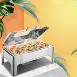 NNEAGS 2X 9L Rectangular Stainless Steel Soup Warmer Roll Top Chafer Chafing Dish Set with Glass Visual Window Lid