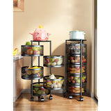 NNEAGS 5 Tier Steel Round Rotating Kitchen Cart Multi-Functional Shelves Portable Storage Organizer with Wheels