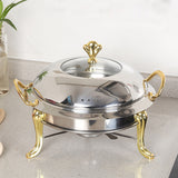 NNEAGS Stainless Steel Gold Accents Round Buffet Chafing Dish Cater Food Warmer Chafer with Glass Top Lid
