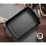 NNEAGS 2X 33cm Cast Iron Rectangle Bread Cake Baking Dish Lasagna Roasting Pan