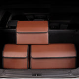 NNEAGS 4X Leather Car Boot Collapsible Foldable Trunk Cargo Organizer Portable Storage Box Coffee Small