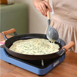 NNEAGS 2X 35cm Cast Iron Frying Pan Skillet Steak Sizzle Fry Platter With Wooden Handle No Lid