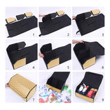 NNEAGS 2X Leather Car Boot Collapsible Foldable Trunk Cargo Organizer Portable Storage Box Beige/Gold Stitch Large