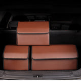 NNEAGS Leather Car Boot Collapsible Foldable Trunk Cargo Organizer Portable Storage Box Coffee Small