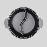 NNEAGS 2X 32CM Round Cast Iron Shabu Shabu Hotpot Beef Chicken Stew Wok Two-Flavor Division