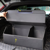 NNEAGS 2X Leather Car Boot Collapsible Foldable Trunk Cargo Organizer Portable Storage Box Black Large