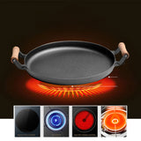 NNEAGS 31cm Cast Iron Frying Pan Skillet Steak Sizzle Fry Platter With Wooden Handle No Lid