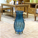 NNEAGS 51cm Blue Glass Oval Floor Vase with Metal Flower Stand