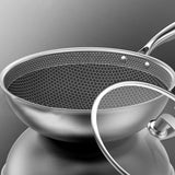 NNEAGS 2X 32cm Stainless Steel Tri-Ply Frying Cooking Fry Pan Textured Non Stick Interior Skillet with Glass Lid