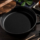 NNEAGS 2X 29cm Round Cast Iron Pre-seasoned Deep Baking Pizza Frying Pan Skillet with Wooden Lid