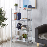 NNEAGS 4 Tier Steel White Foldable Kitchen Cart Multi-Functional Shelves Portable Storage Organizer with Wheels