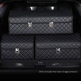 NNEAGS Leather Car Boot Collapsible Foldable Trunk Cargo Organizer Portable Storage Box Black/White Stitch with Lock Large