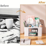 NNETM White Pen Organizer with 2 Drawers - Multi-Functional Desk and Office Supplies Holder- White