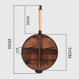 NNEAGS 31cm Cast Iron Wok FryPan Fry Pan with Wooden Lid