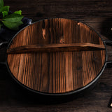 NNEAGS 29cm Round Cast Iron Pre-seasoned Deep Baking Pizza Frying Pan Skillet with Wooden Lid